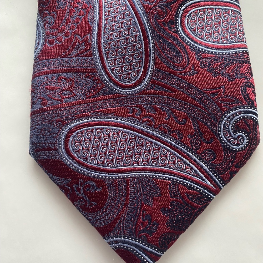 Ermenegildo Zegna Mens Silk Tie Burgundy Whimsical Paisley Jacquard Swirls Italy